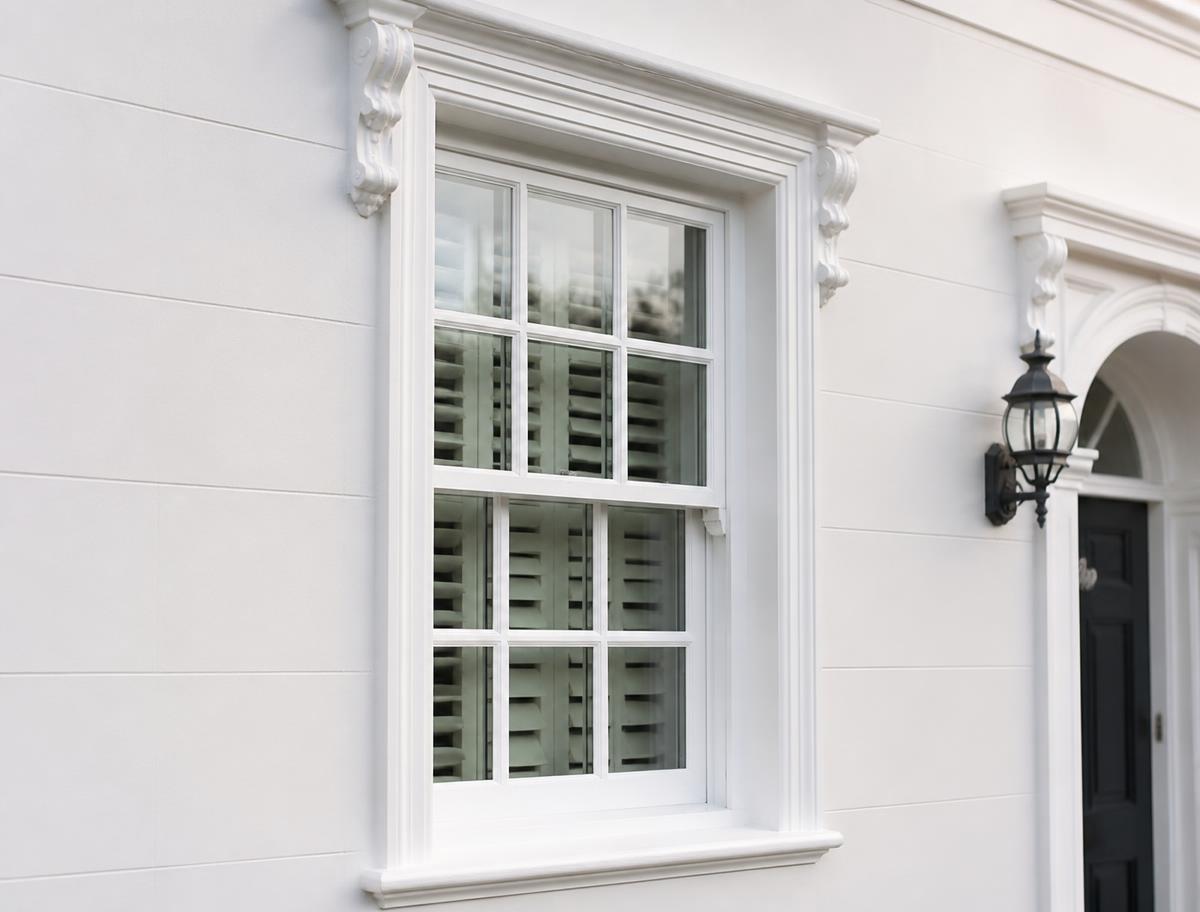 Restored white heritage timber sash window